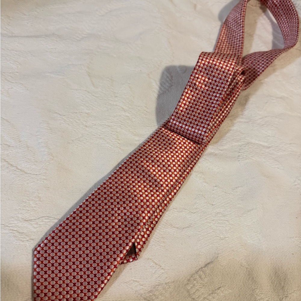 Imani Uomo Red and White Classic Tie with Geometric Pattern Dots
